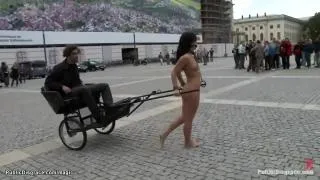 Romanian public slut pulling chariot